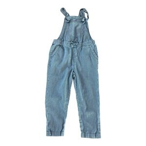 OshKosh Overalls Girls 4T Denim Blue Jean Hickory Stripes Vestbak Pants‎